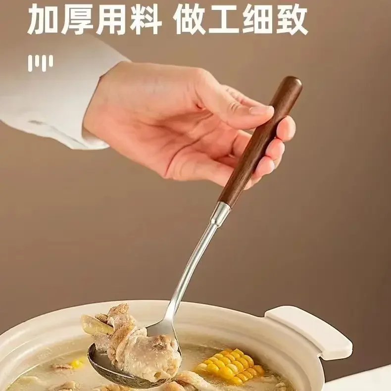 Stainless Steel Antique Family Congee Spoon Restaurant Hot Pot Spoon Kitchen Wooden Utensils