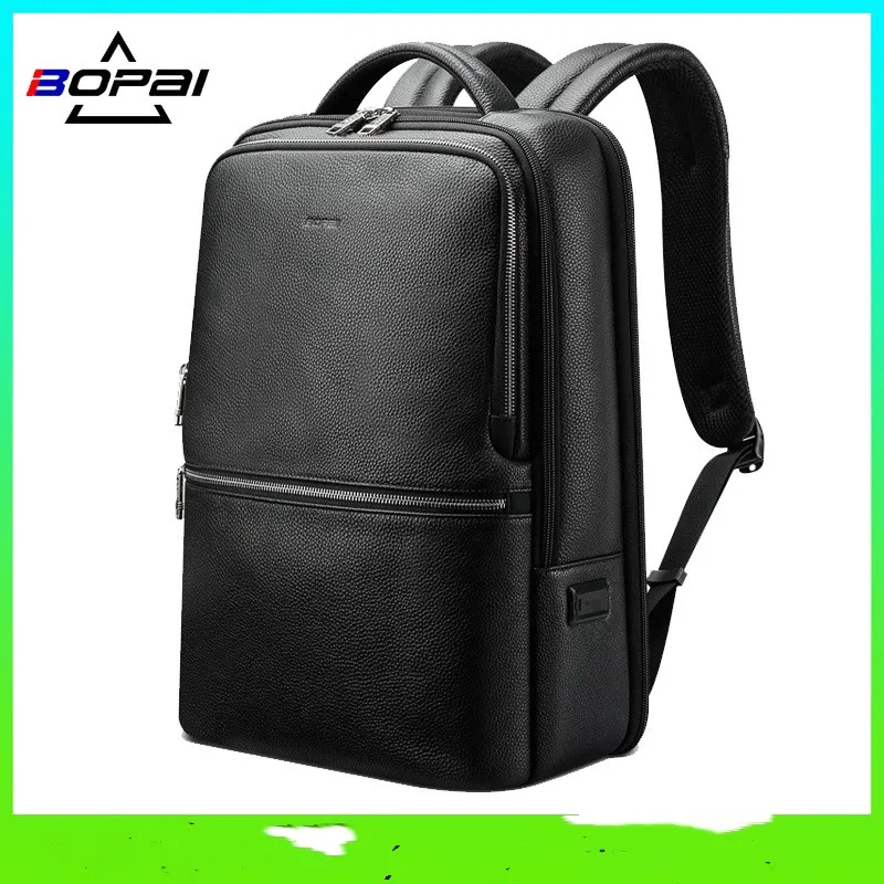

BOPAI Men's Leather Backpacks Business Backpacks Large Capacity First Layer Leather Computer Backpacks Luxury Leather Bag Series