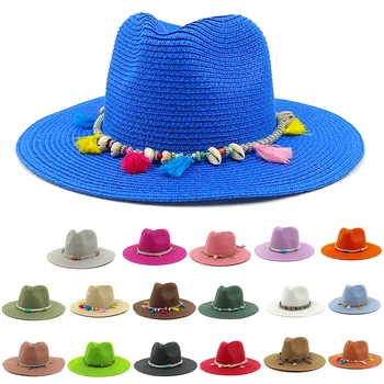 Jazz straw hat men's and women's hat accessories sun hat outdoor anti-UV beach hat women's hat gorras 햇빛가리개모자