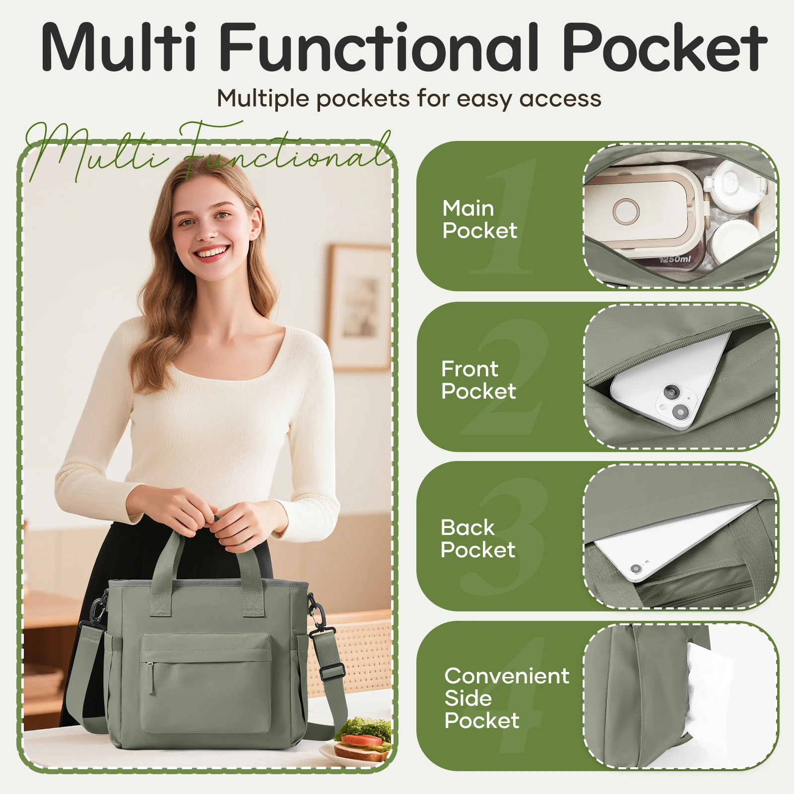 Large Capacity Insulated Lunch Bag - Waterproof And Portable For School And Office Keep Your Food Fresh And Delicious,Picnic Bag