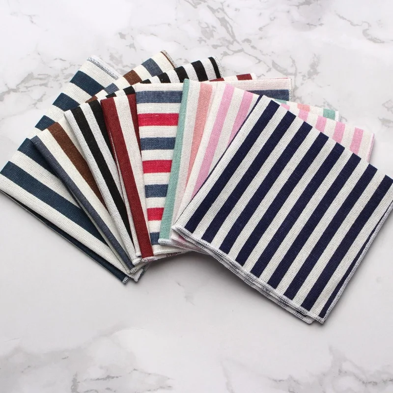 цена High Quality Striped Check Cotton Pocket Square for Men Suits Cotton Hankerchief Business Hanky Solid Handkerchiefs