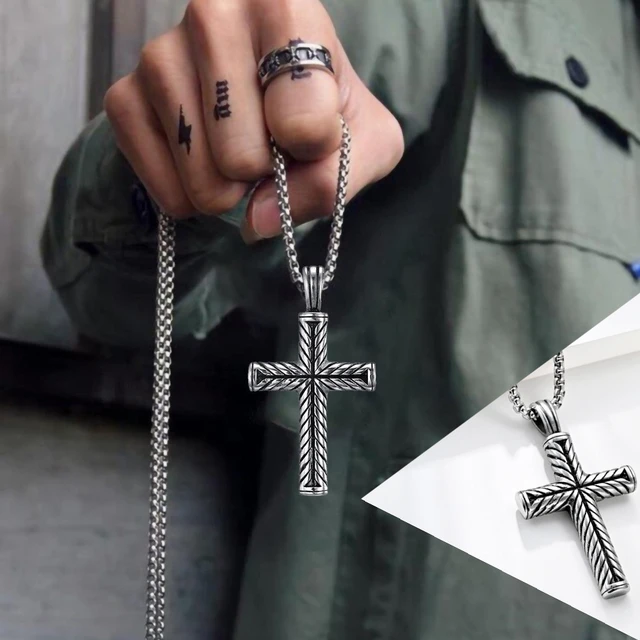 Temperament Cross Pendant Men Necklace Classic Simple Stainless Steel Chain  Necklace For Men Jewelry Gift Collares