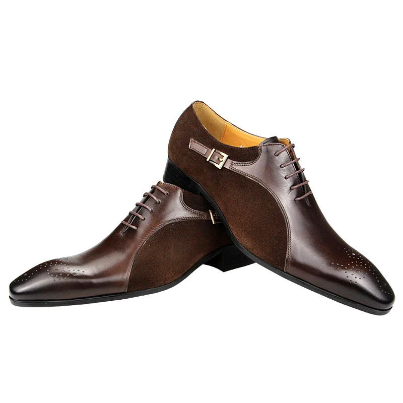 Mens Dress Shoes Wedding Cow Leather Genuine Luxury Fashion Brogue Handmade Patchwork Casual Business Formal mens brogue shoes mens dress shoes