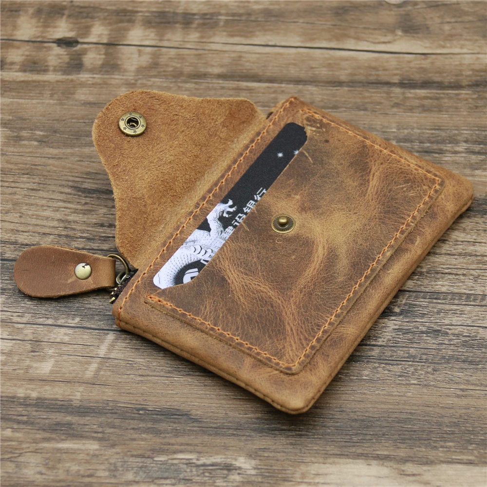Coin Purse Coin Wallet Change Bag Women Wallet Card Wallet Men's Handmade Vintage Genuine Leather Coin Purse Women Casual Zipper Coin Bag Pouch Card Holder Cowhide Leather Purses Wallets