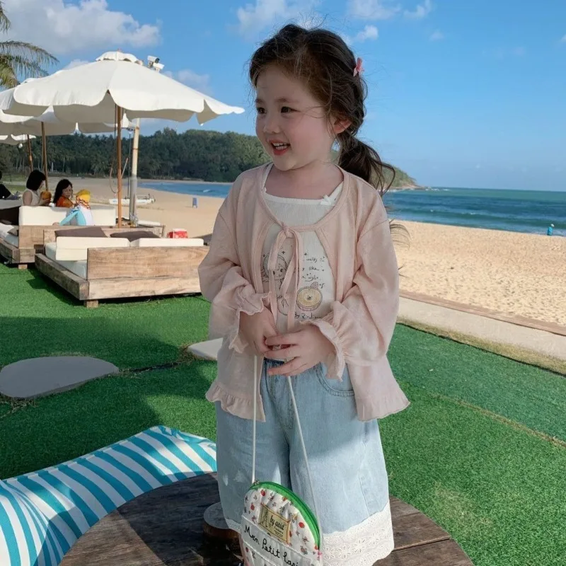 Girls Summer Thin Cardigan Jacket Breathable Outdoor Children Sun Protection Suit Coats Solid Baby Kids Air-conditioned Clothing - 3