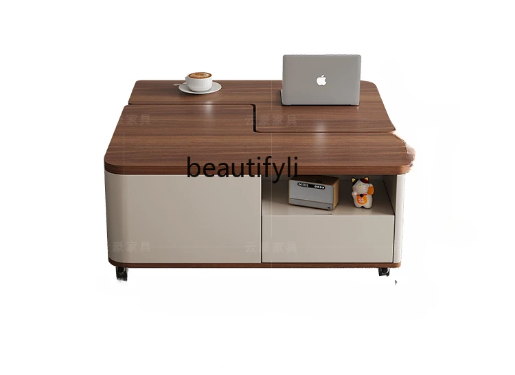 

Chinese Style Walnut Color Tea Table Minimalist Designer Model Modern Living Room Mobile Multi-Functional Tea Table