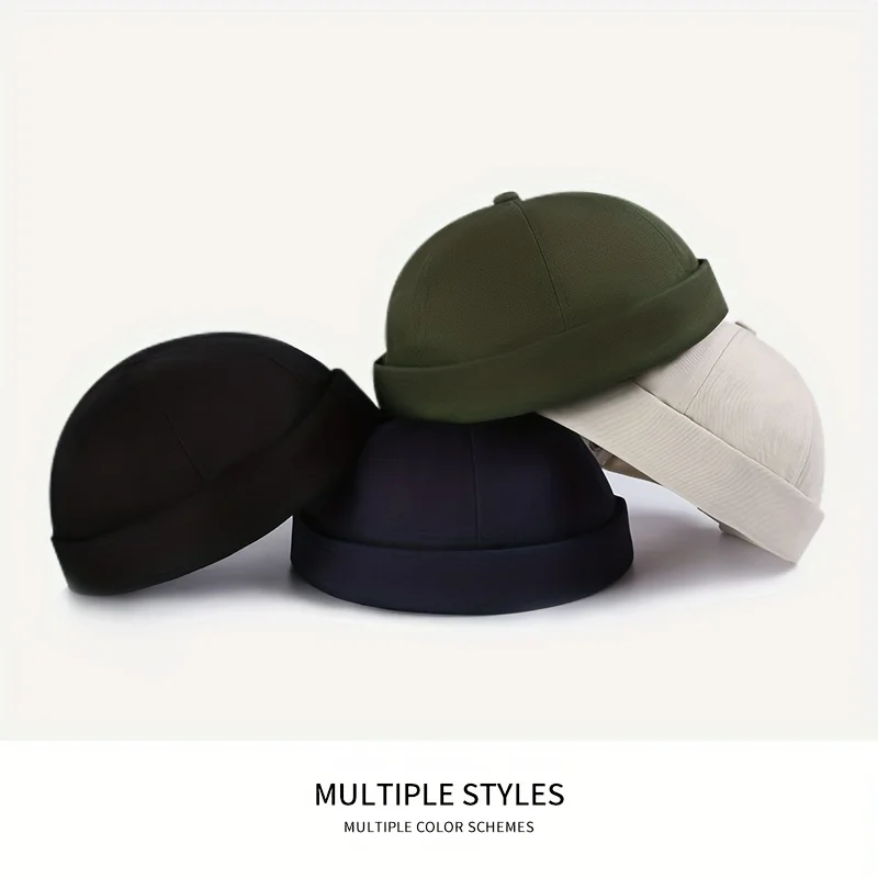 Fashion Brimless Caps Vintage Dome Hat Fashion Beanies Cotton Adjustable Unisex Men Women Hip Hop Hats Versatile Melon Skin Cap fashion beanies,cotton beanie,melon cap