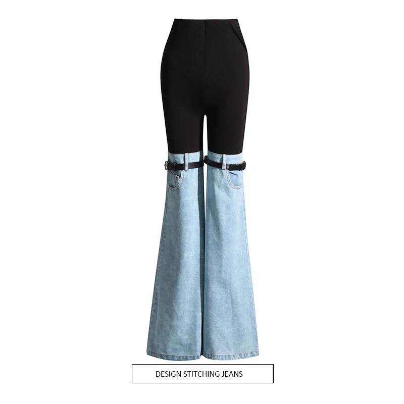 

Spring Summer New Mop Jeans Women's Micro-flared Loose High-waist Original Design Niche Slim High-waisted Patchwork Denim Pants