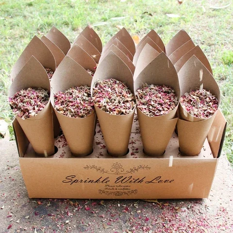 Kraft Paper Wedding Confetti Cone Stand Box Rose Flower Rustic wedding Cone Holder Weeding Decor For Wedding Love Favors