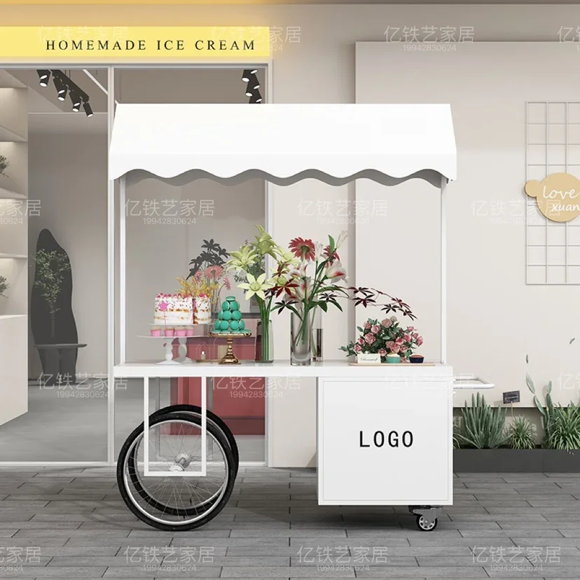 Internet celebrity wrought iron flower car outdoor market stall car stall trolley snack night market mobile trolley