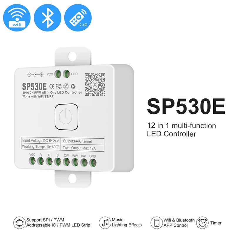 12-In-1 Wifi LED Controller SP530E PWM SPI Pixels Dimmer For WS2812B WS2811 RGB RGBW LED Strips With Voice Control 4