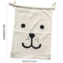 Large Cotton and Linen Drawstring Laundry and Storage Bag (Round Eyes Bear)