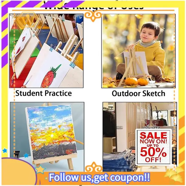 Latest-6Pcs 16 Inch Wood Easels,Easel Stand For Painting Canvases,Tabletop Display Easel,Painting Easel, Kids Student Easels Dur 5