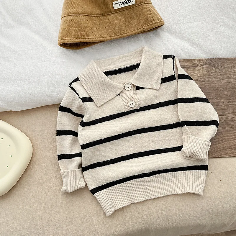 Autumn New Baby Long Sleeve Knit Sweater Winter Warm Polo Collar Sweater For Boys Girls Fashion Infant Striped knit sweater