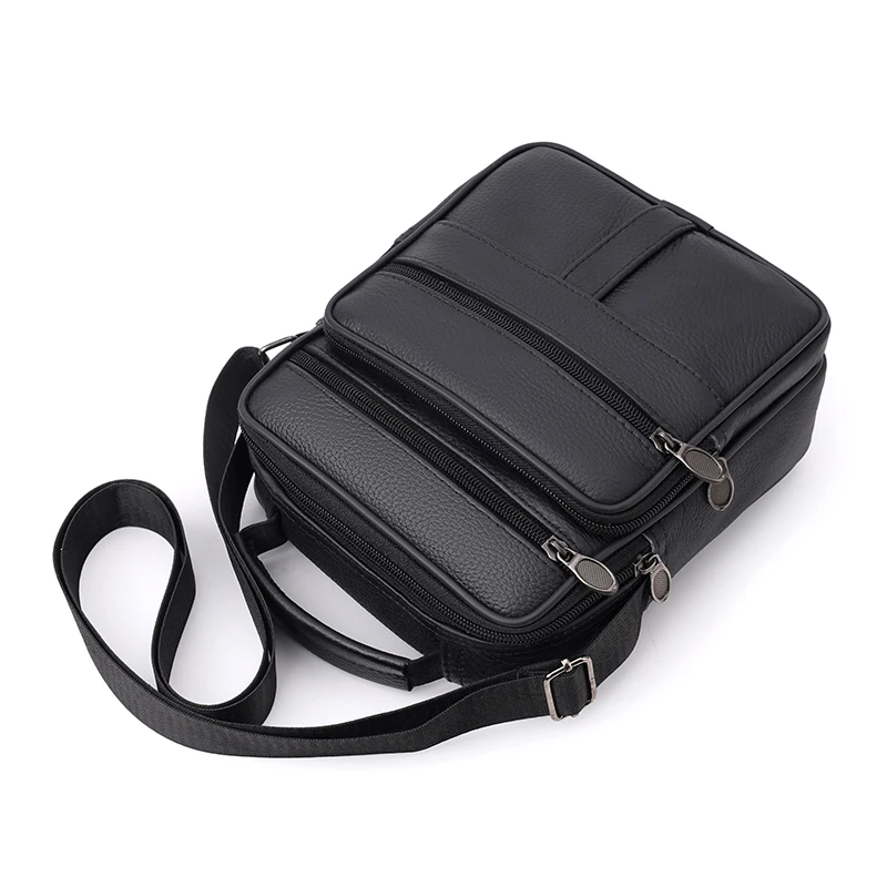 Men's fashionable black synthetic leather crossbody bag | Adjustable shoulder strap, business and leisure | Office supplies | Fa