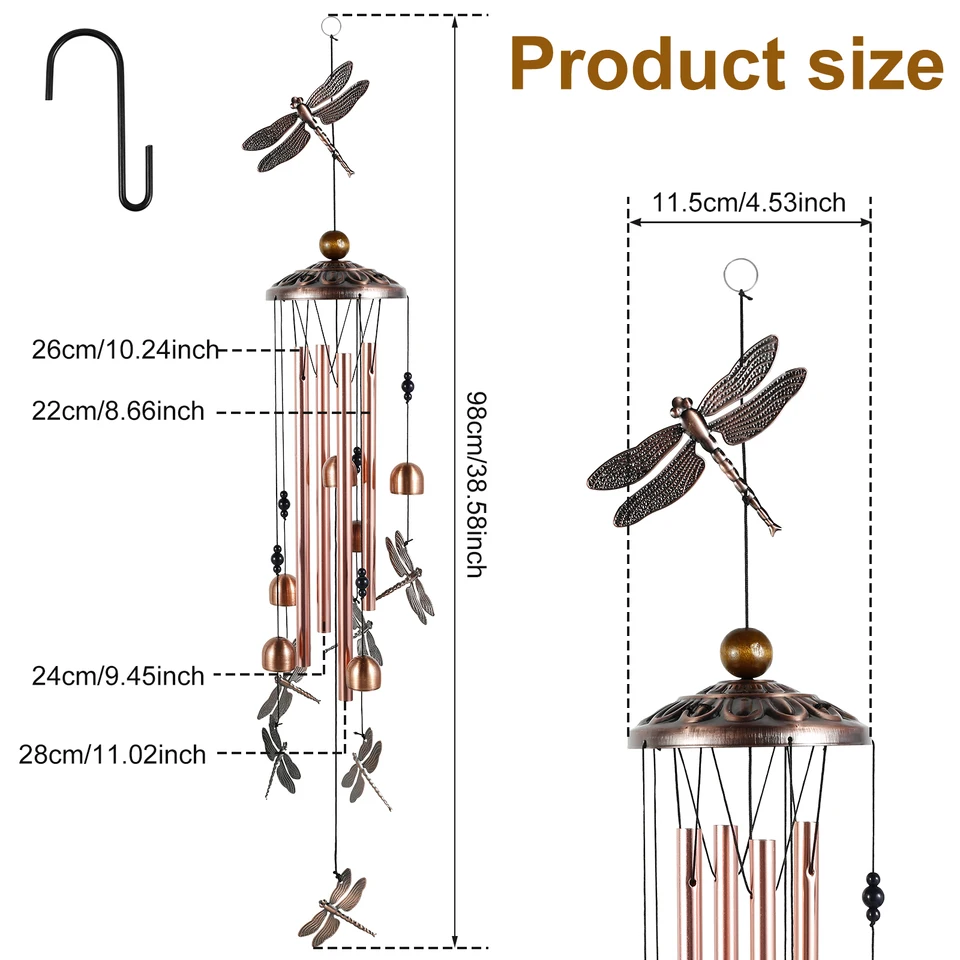 Hooshing Campane A Vento In Metallo Classico Con Pesce Portafortuna - Tono Profondo Per Giardino, Patio, Decorazione Esterna - 5