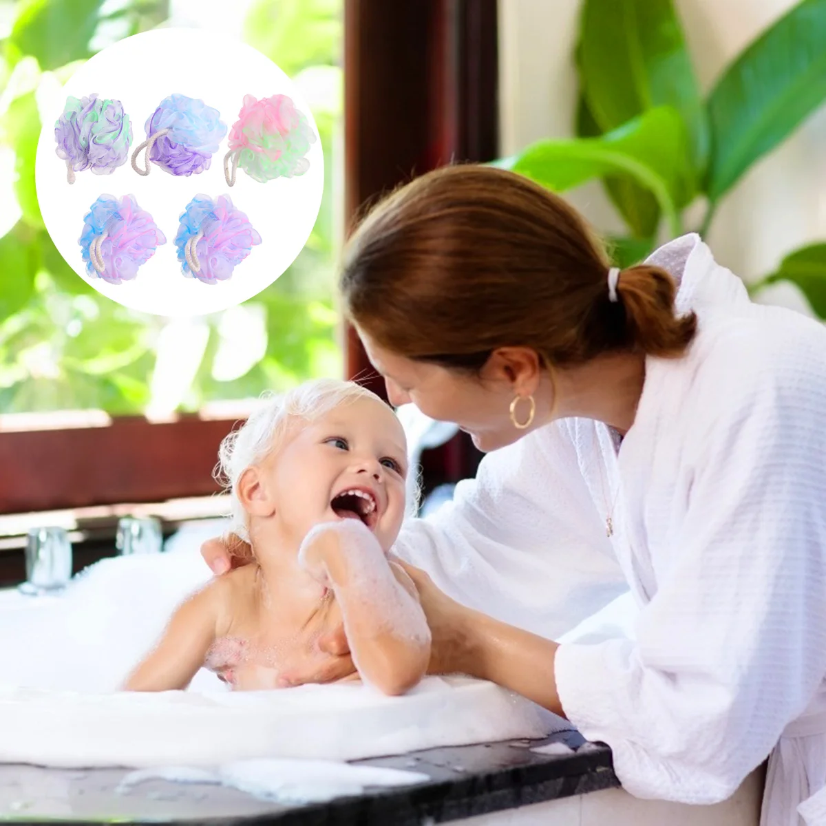 

5 Pcs Esponjas Para El Cuerpo Large Shower Ball Super Soft Three Colors Bath 5PCs Poufs Bathing Take Mesh Body Scrubber Miss