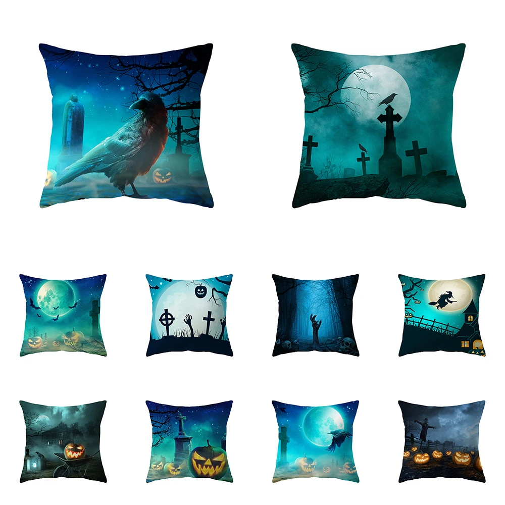 

Horror Halloween Theme Pumpkin Wizard Print Pattern Cushion Cover Home Living Room Sofa Decoration Pillow