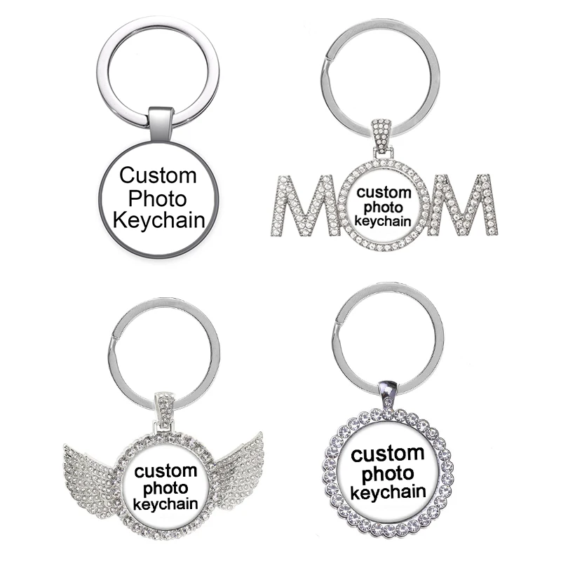 Personalized Photo Custom pictures glass cabochon keychain Bag Car key Rings Holder Charms silver plated key chains Men Women