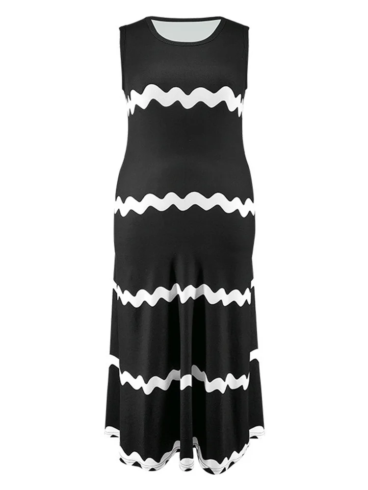 Wmstar Dresses Women Plus Size Elegant Striped Short Sleeve New in Summer Holiday Print Maxi Dress Wholesale Dropshipping 2024