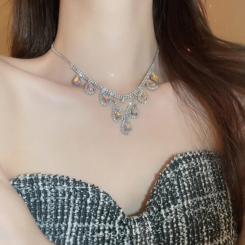 3Pcs/Set Women Crystal Necklace Earrings for Bridal Jewelry Sets,Crystal Jewelry Sets