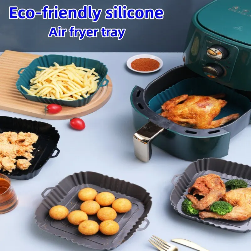 Air Fryer Accessories 1PC Air Fryer Oven Baking Tray Silicone Tray Fried Chicken Pizza Mat Oilless Silicone Pan