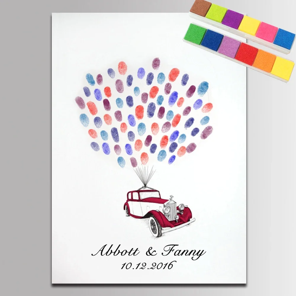 Personalized Wedding Guest Book Cartoon Beetle Car Alternatives Canvas Fingerprint Tree Painting Party Souvenir Wedding Gift