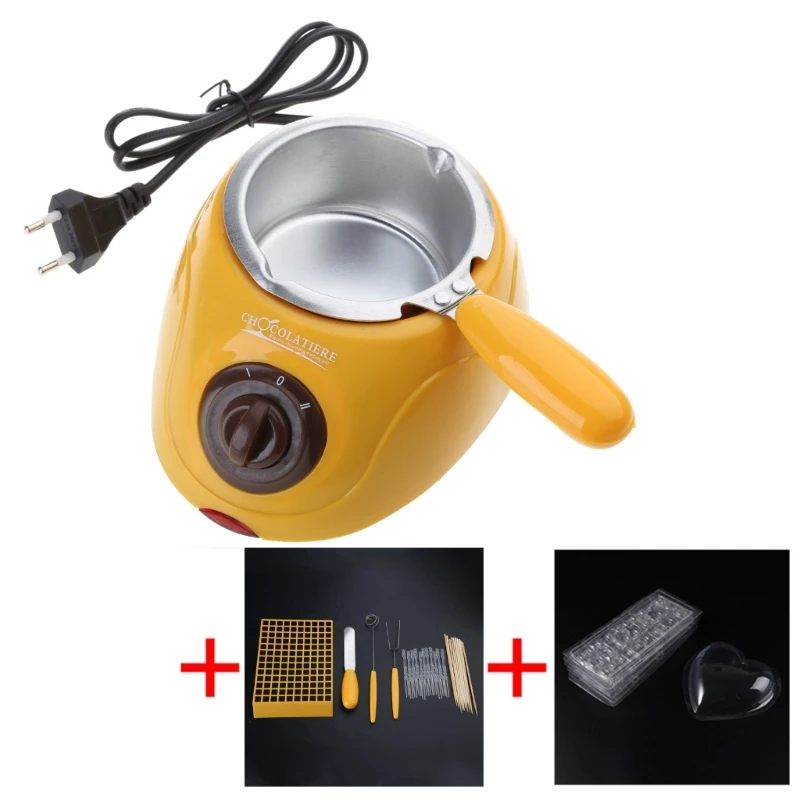 220V Electric Candy Chocolate Melting Pot EU Plug Chocolate Fountain DIY Kitchen Tool with Heart-shape Mold for Soap Making