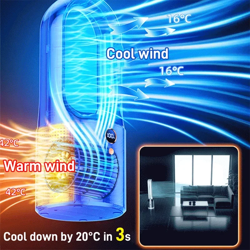 Leafless Fan Portable Air Conditioner LED Display Desktop Fanless Blade Cooler Cooling Fan Tower Air Cooler for Office Bedroom 5