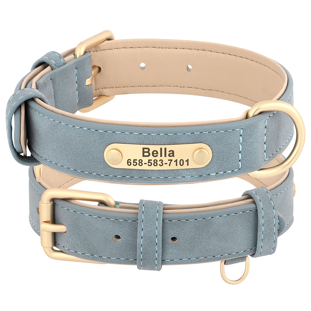 Customized PU Leather Dog Collar with Free Engraved Nameplate