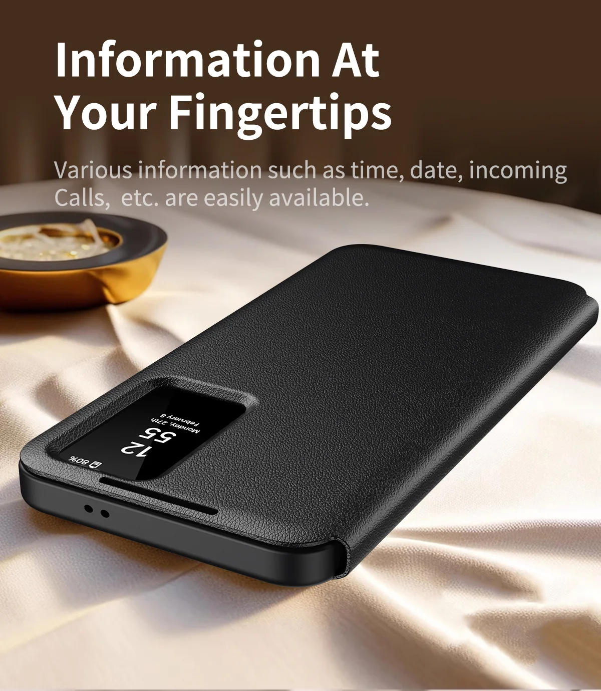Deluxe Leather Smart Window Case with Anti-Knock Protection