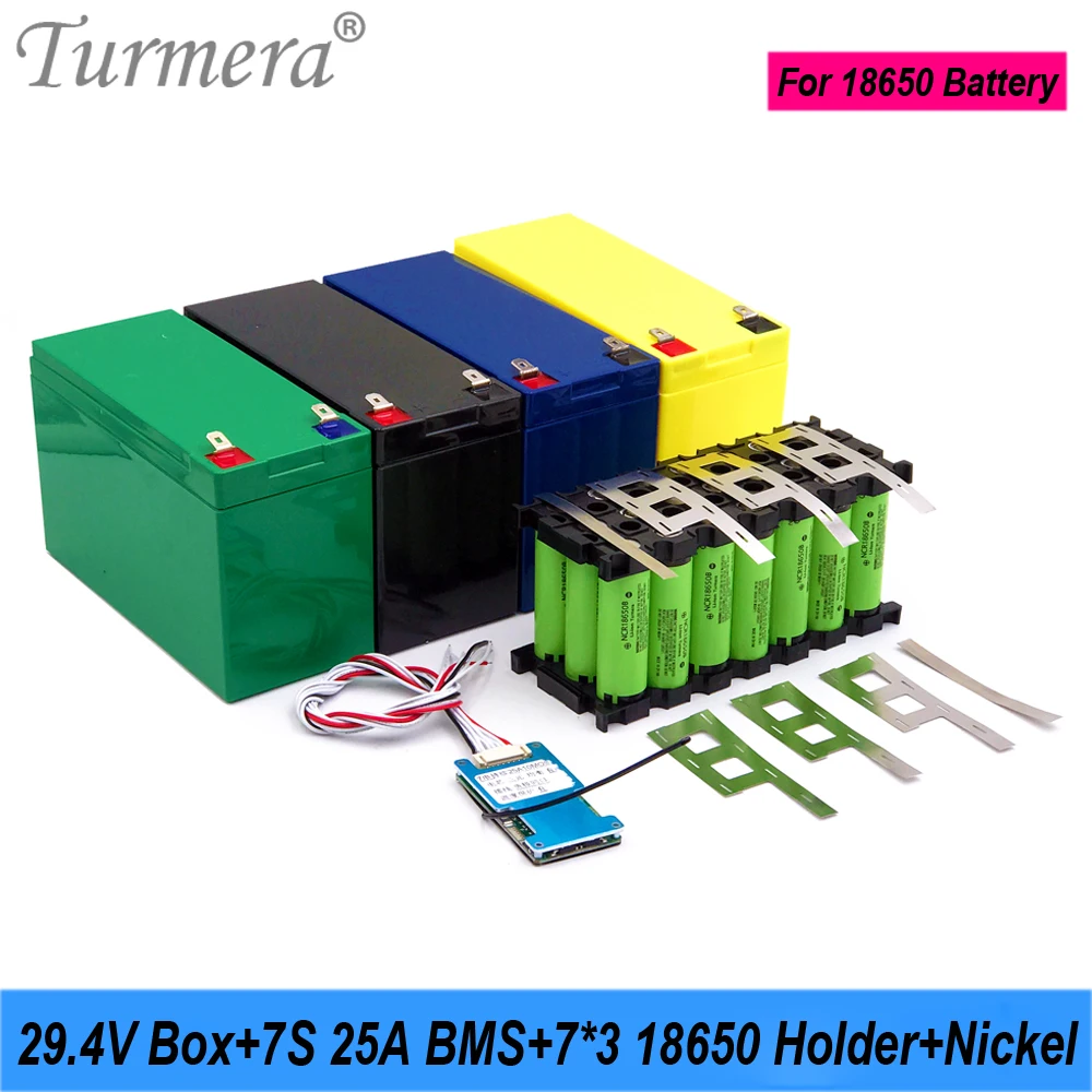 

Turmera 24V 29.4V Battery Storage Box 18650 Holder 7S3P 25A Balance BMS Welding Nickel Use in Electric Bike or Replace Lead-Acid