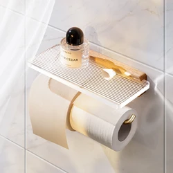 Toilet Tissue Holder Toilet Roll Stand Wall-Mounted Punch-Free Toilet Paper Holder Mobile Phone Toilet Paper Holder Acrylic Wood