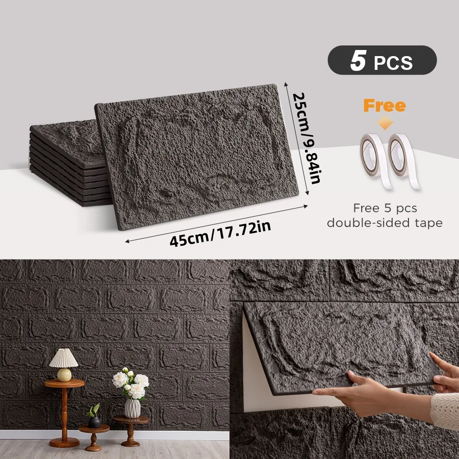 5/10 Adet 25X45Cm Sxp Pu İmitasyon Kaya Tuğlası 3D Stereo Duvar Paneli Duvar Çıkartmaları 10mm Kalınlaşmış Simüle Taş Kayrak Kendinden Yapışkanlı Destekli Kültürel Taş Fayans İç ve Dış Mekanda Kullanılabilir