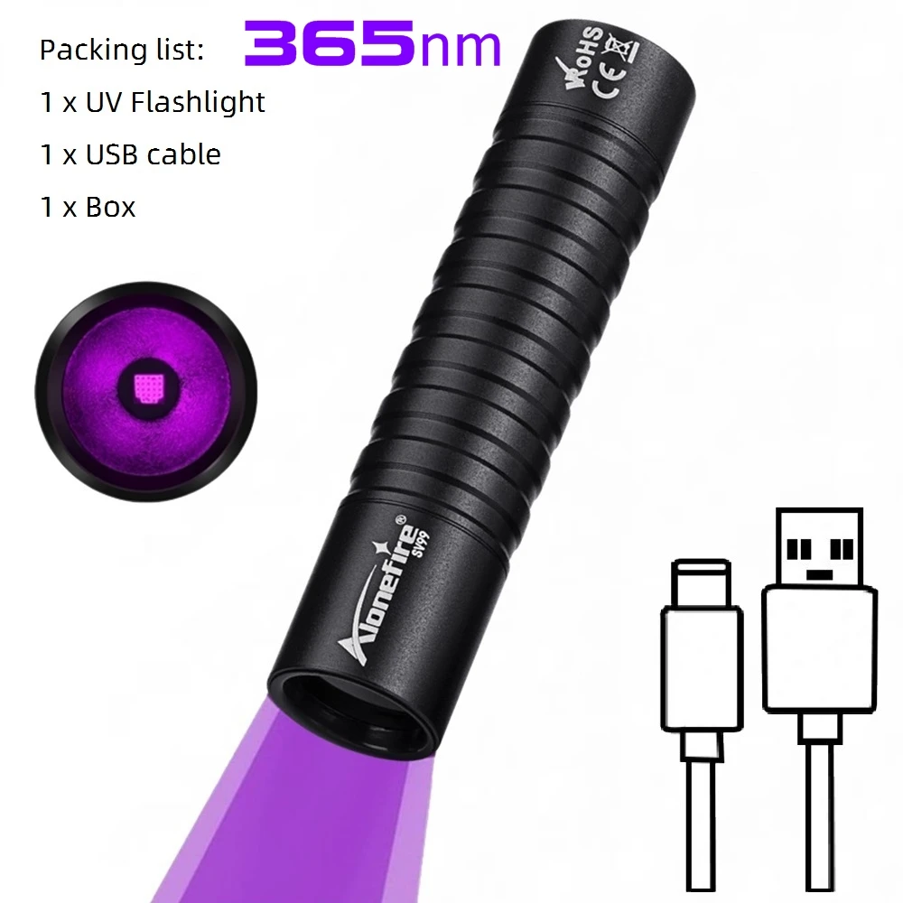 Mini lampe de poche UV - Lumière noire - Fonctionne sur batterie