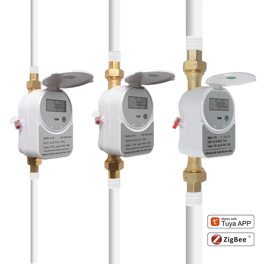 Tuya Zigbee Smart Valve Ultrasonic Water Meter with LCD Display Water Quantity Flow Consumption Measurement IP68 Smart Life APP water meter