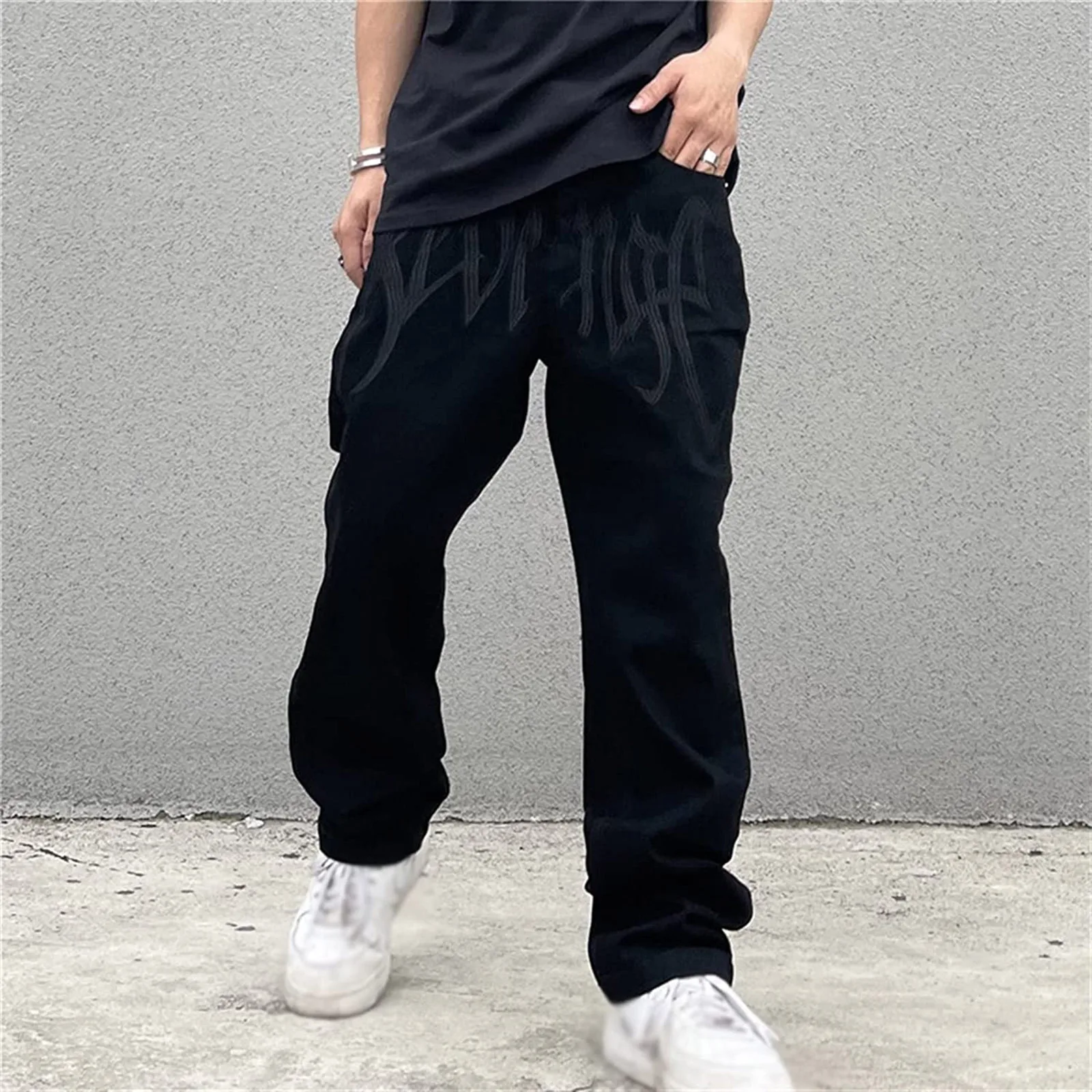 Men Y2K Embroidered High-waisted Straight Baggy Printed Jeans Hip Hop Teenager Boy Streetwear Skateboard Casual denim Trousers 2