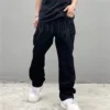 Men Y2K Embroidered High-waisted Straight Baggy Printed Jeans Hip Hop Teenager Boy Streetwear Skateboard Casual denim Trousers 2