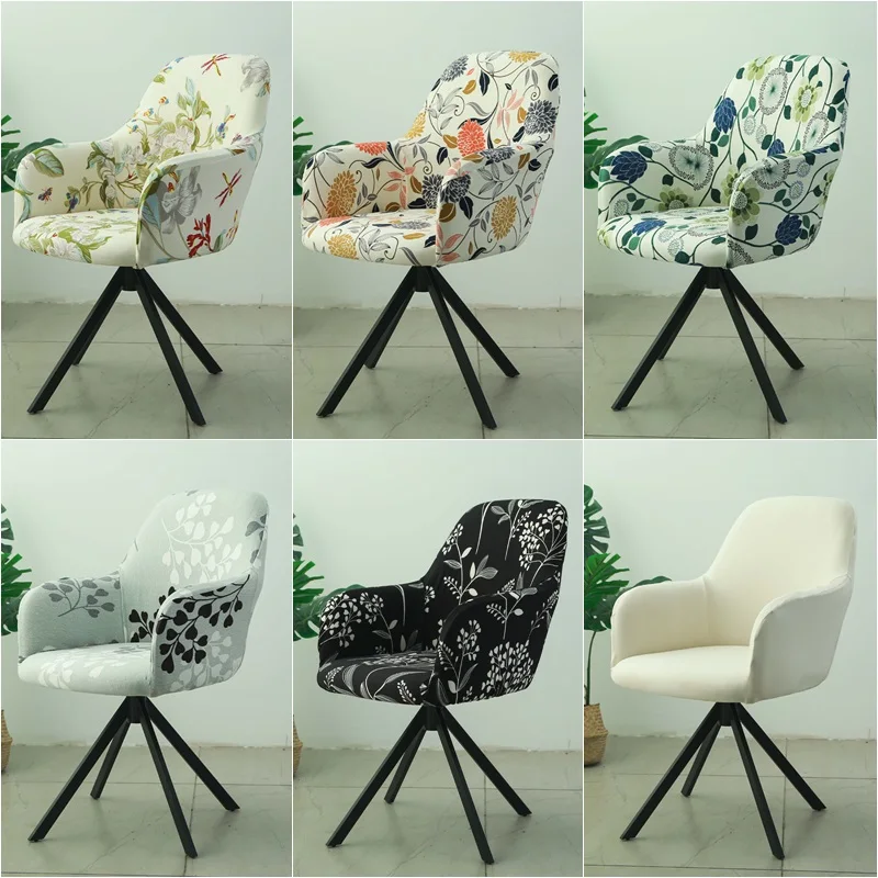 Pastoral Style High Arm Chair Cover Elastic Dining Chair Slipcovers