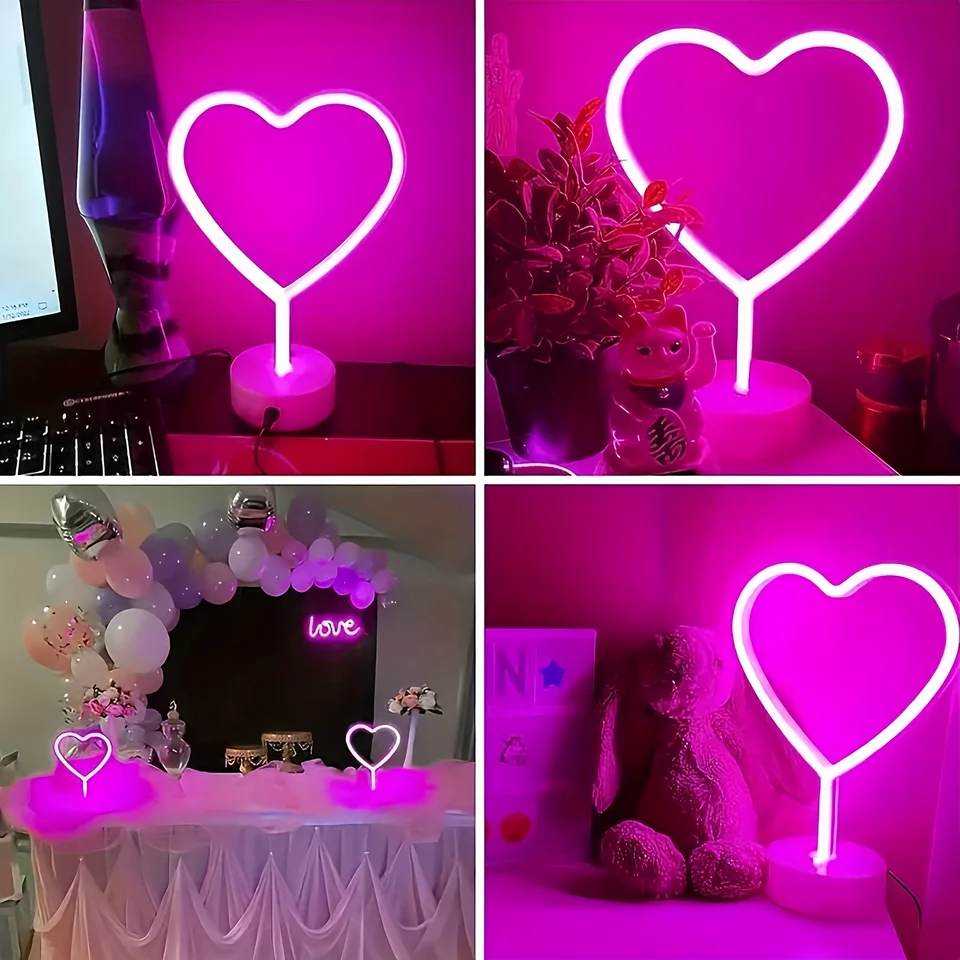 Insegna al neon a forma di cuore rosa, luce a LED, 3 batterie AA o alimentata tramite USB, decorazione per camera delle ragazze, dormitorio, matrimonio, anniversario, San Valentino, festa della mamma