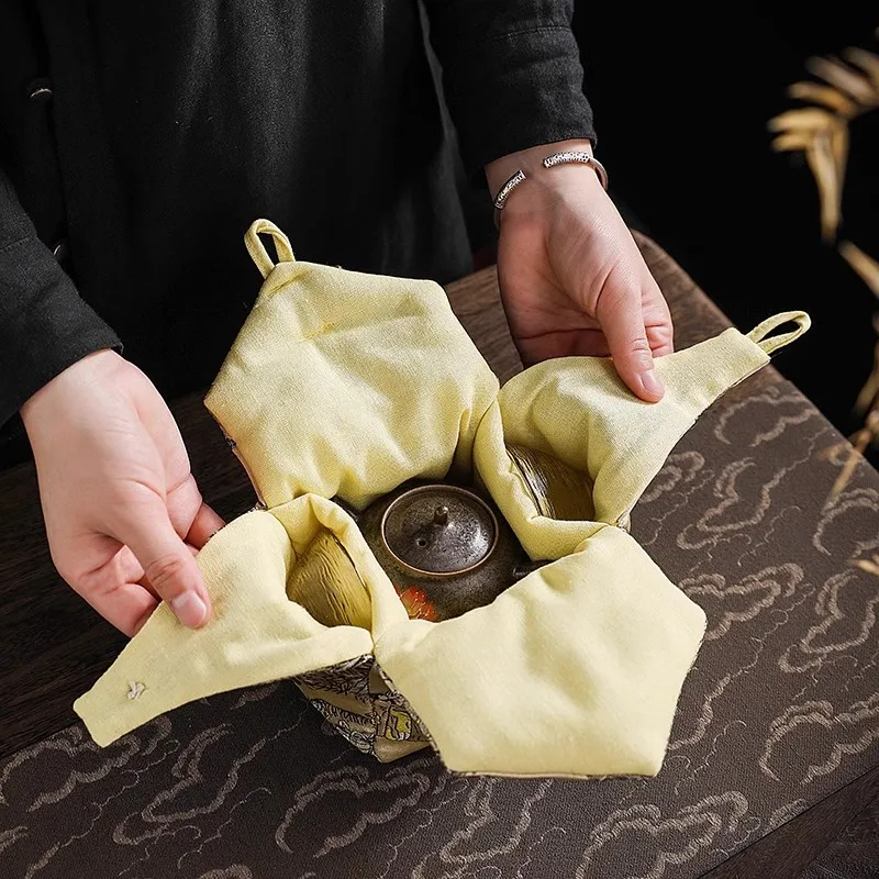 Silk Storage Bag Luxury Cup Bags Handmade Tea Cup Fabric Bag Portable Tea Ceremony Travel Bag Cup Storage Organizer