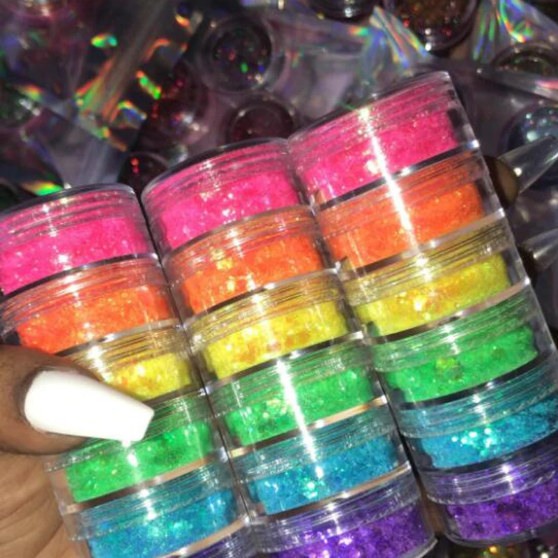 5Pcs Shiny Candy Maglione Effetto Nail Glitter 1/128 Holo Rainbow Nail Glitter Polvere Cromo Pigmento Polvere Per Nail Art Glitter Fai Da Te