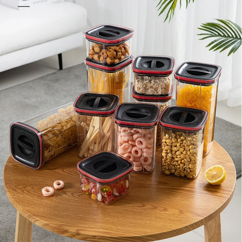 Transparent Sealed Jar Spice Bulk Cereals Organizer for Kitchen Airtight Seal Dry Food Storage with Lid Stackable Clear Canister 2