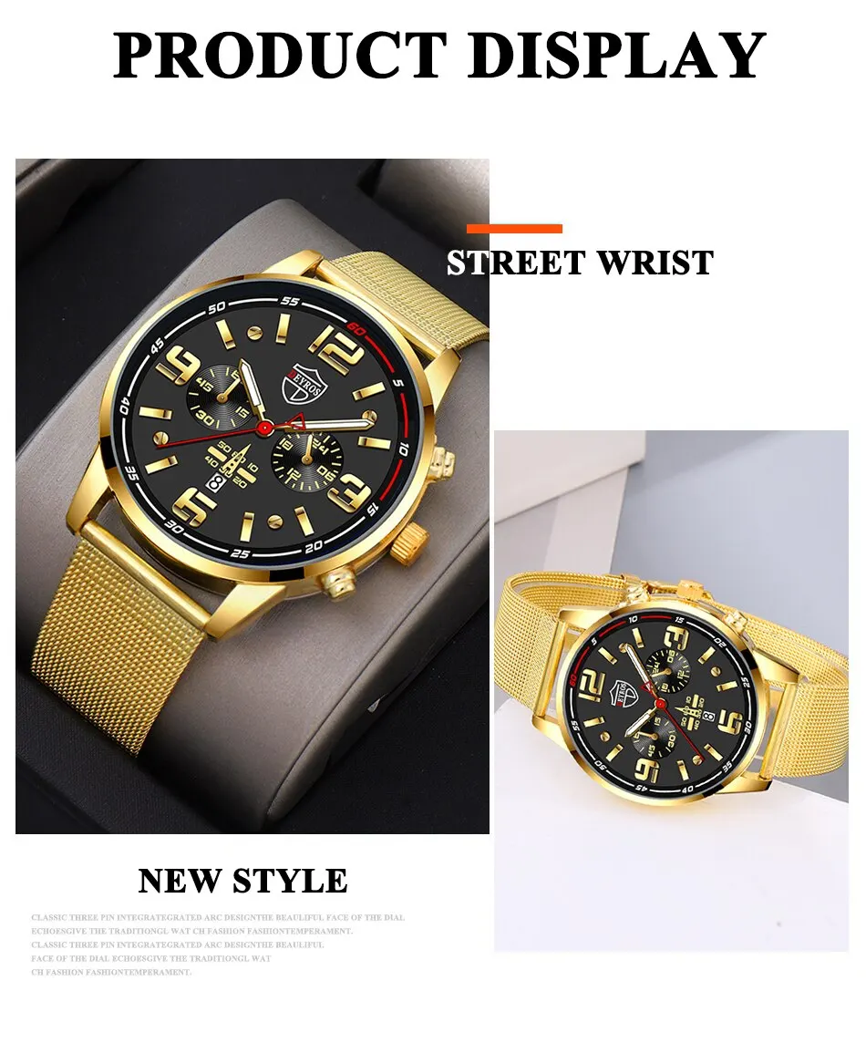 S1cc2d6ef0f8548c88f75c7bcac418024k 2PCS Fashion Mens Business Sports Watches Male Casual Stainless Steel Mesh Belt Quartz Watch Men Necklace Wrist Watch Mallzona