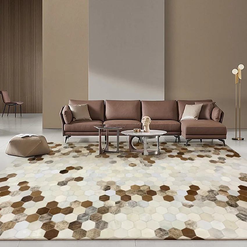 

American style Genuine Cowhide Skin Fur patchwork rug , real cows skin diamond plaid carpet villa rug