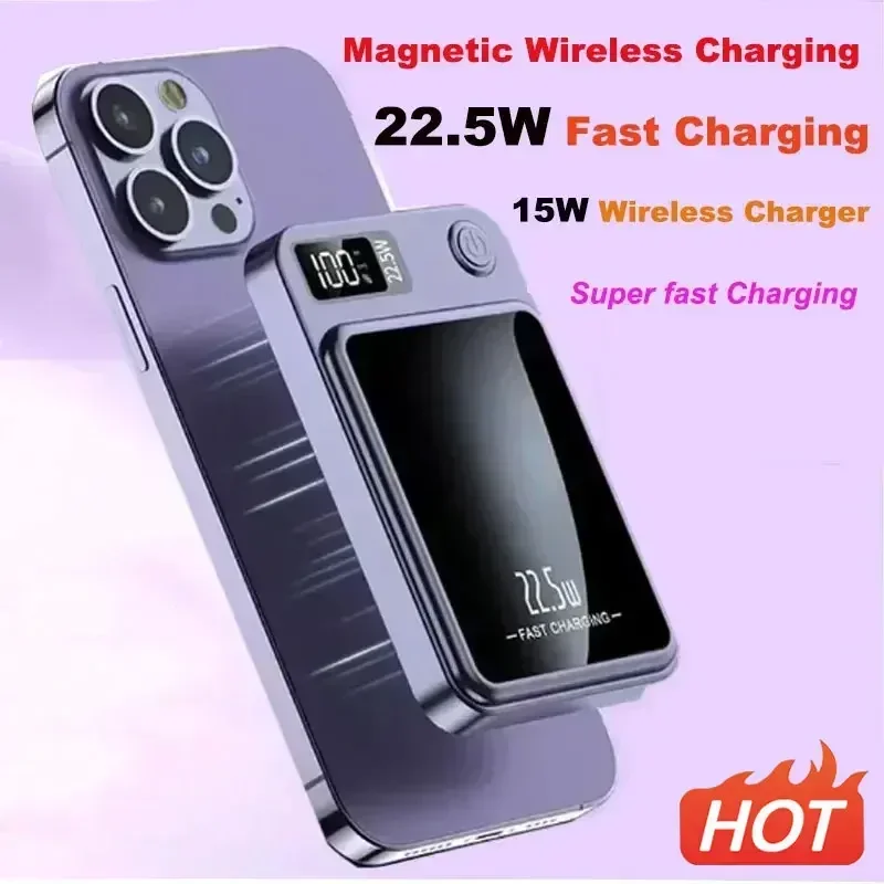 

50000mAh Magnetic Qi Wireless Charger Power Bank 22.5W Mini Powerbank for IPhone 15 14 13 Samsung Huawei Xiaomi Fast Charging