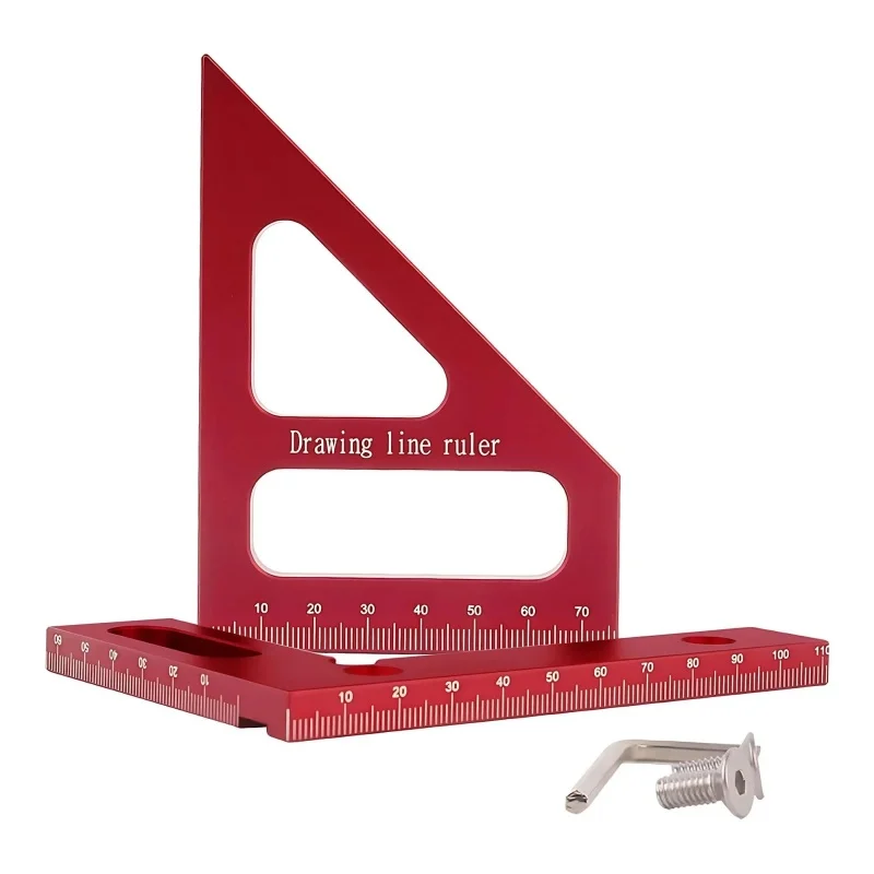 Aluminum Alloy Red Miter Triangle Ruler 45&deg; 90&deg; Woodworking Square Protractor 3D Multi Angle Layout Measuring Tools digital angle protractor angle measuring tool angle protractor woodworking measuring tool