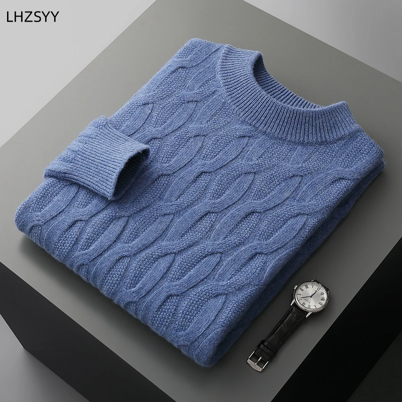 LHZSYY Winter New Thicken 100%Cashmere Sweater Men's Half-high Neck Twisted Pullovers Large Size Jackets Tops Casual Knit Shirts 3