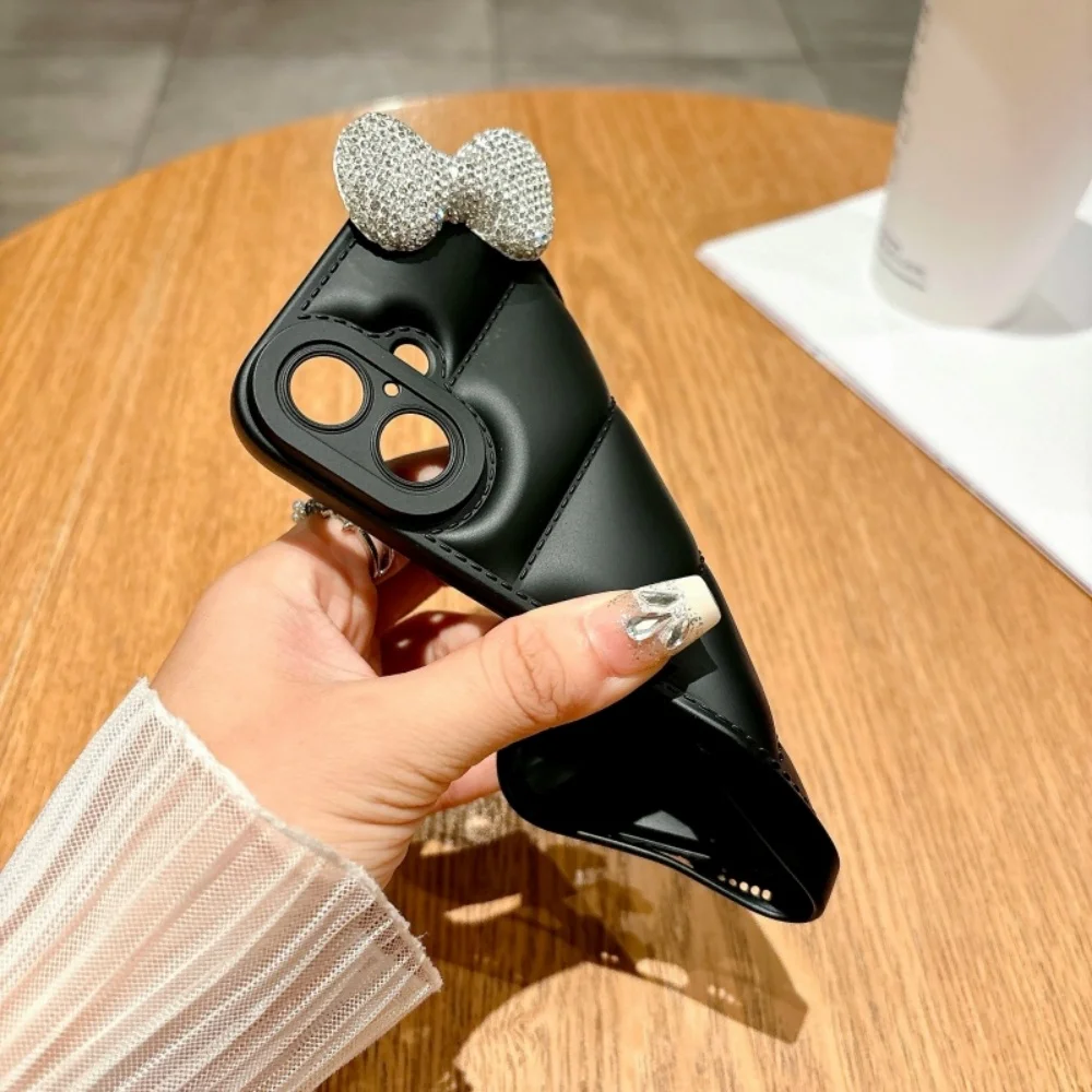 Luxury and Fashionable Diamond Bow Soft Down Jacket Phone Case