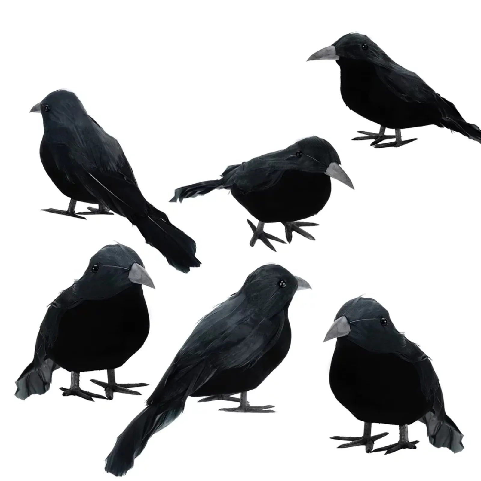 Plastic Realistic Crow Ornament Desktop Decoration 6pcs/Set For Halloween Room Decor Party Decor